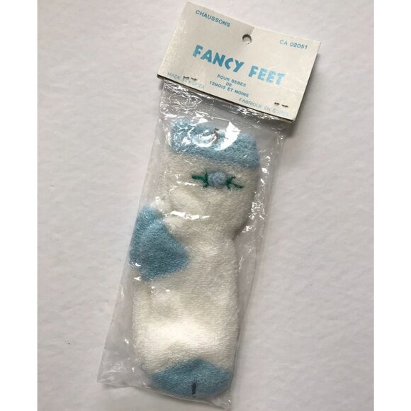 Vintage Pair of Baby Fancy Feet Socks Booties Blue and White 80s 90s - Picture 4 of 4